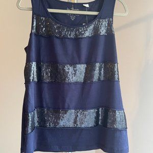 Chico's Size2 (L 12) NWT Navy Blue Sequin Stripe Sleeveless Tank Top